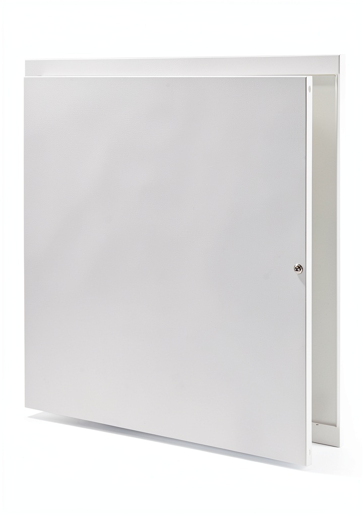 Installing KVMORZE White Metal Access Panel Lockable DIY Design on a ceiling with a drill and screwdriver