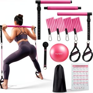 Multifunctional Pilates Equipment with Pilates Ball, 2 in 1 Handles & Door Anchor, Portable Bar for Women Home Gym Yoga Workouts-0