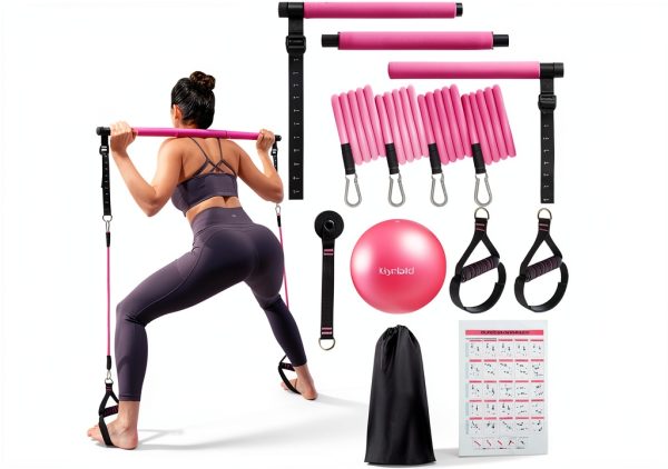 Multifunctional Pilates Equipment with Pilates Ball, 2 in 1 Handles & Door Anchor, Portable Bar for Women Home Gym Yoga Workouts-0