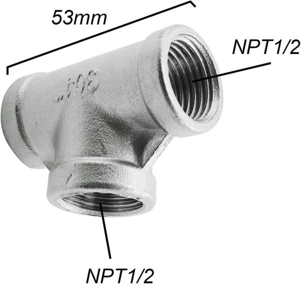 heyous 304 stainless steel 1/2 inch NPT Tee Pipe Fitting-2
