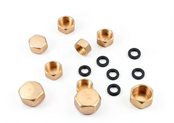 6PCS Brass 1/2 Inch NPT Caps with Silicone Rings Gold Hex Fittings-3